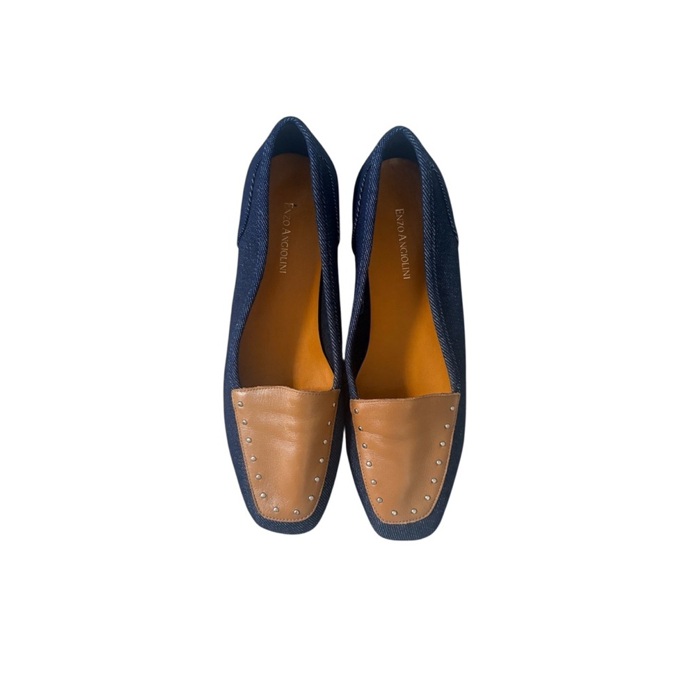 Enzo Angiolini Vintage 1990’s Denim and Leather Studded Flats Size 9.5